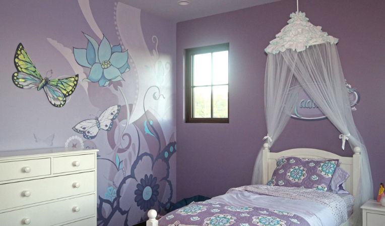 紫色童话儿童房手绘墙装修设计图