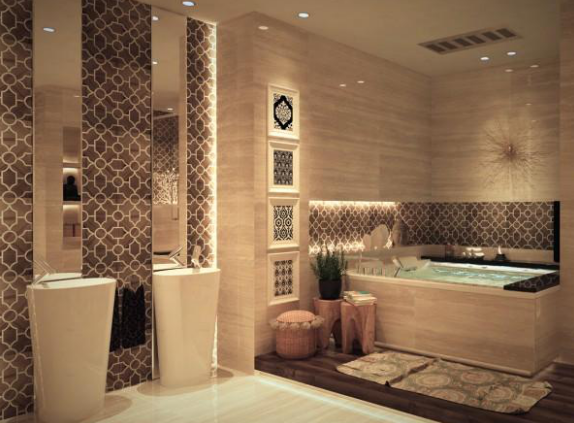 别墅卫生间浴缸装修效果图，浴缸的装修也能高档大气!